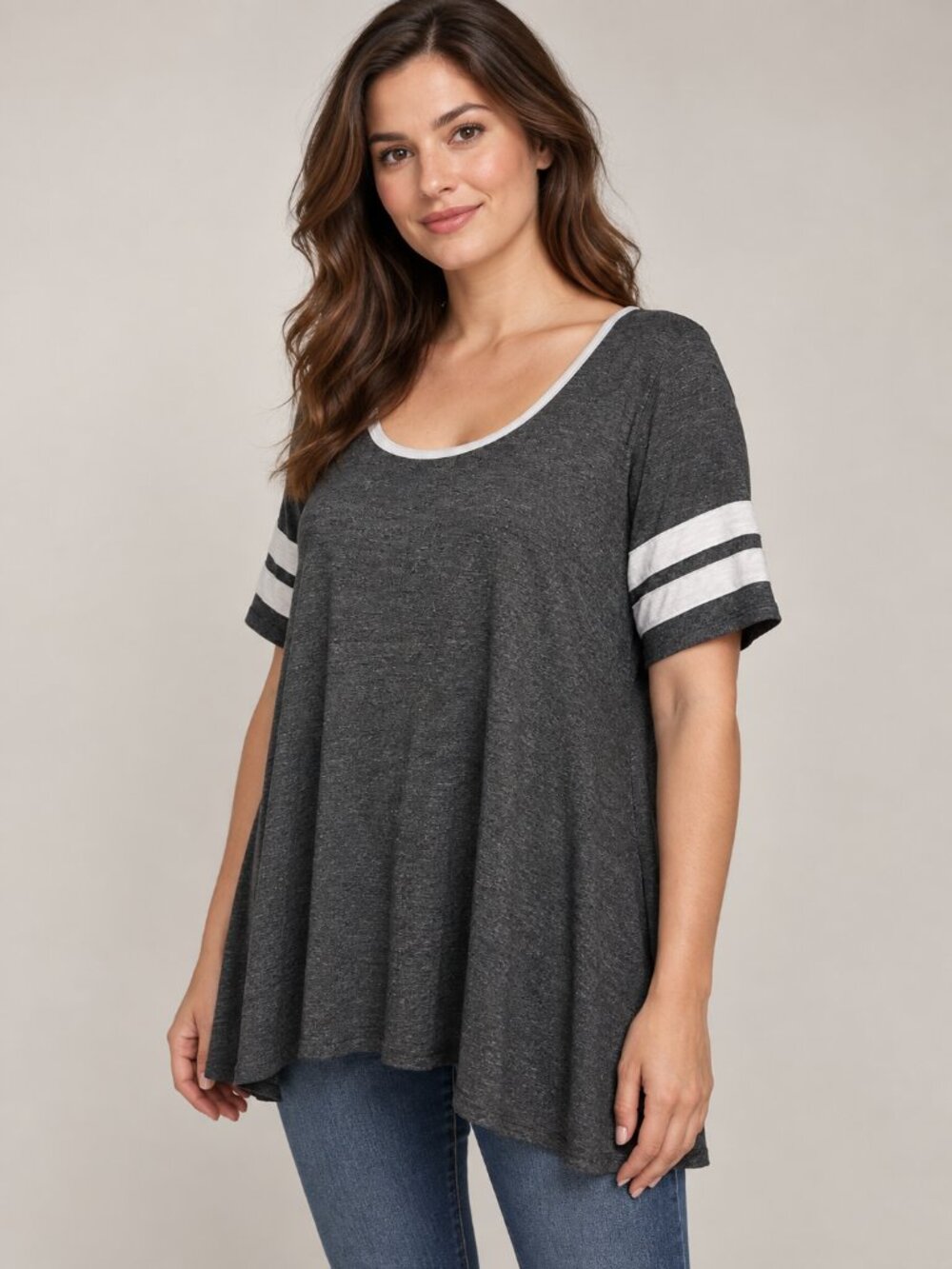 LuLaRoe S Gray White Varsity Stripe Swing Tunic Top Athleisure Oversized